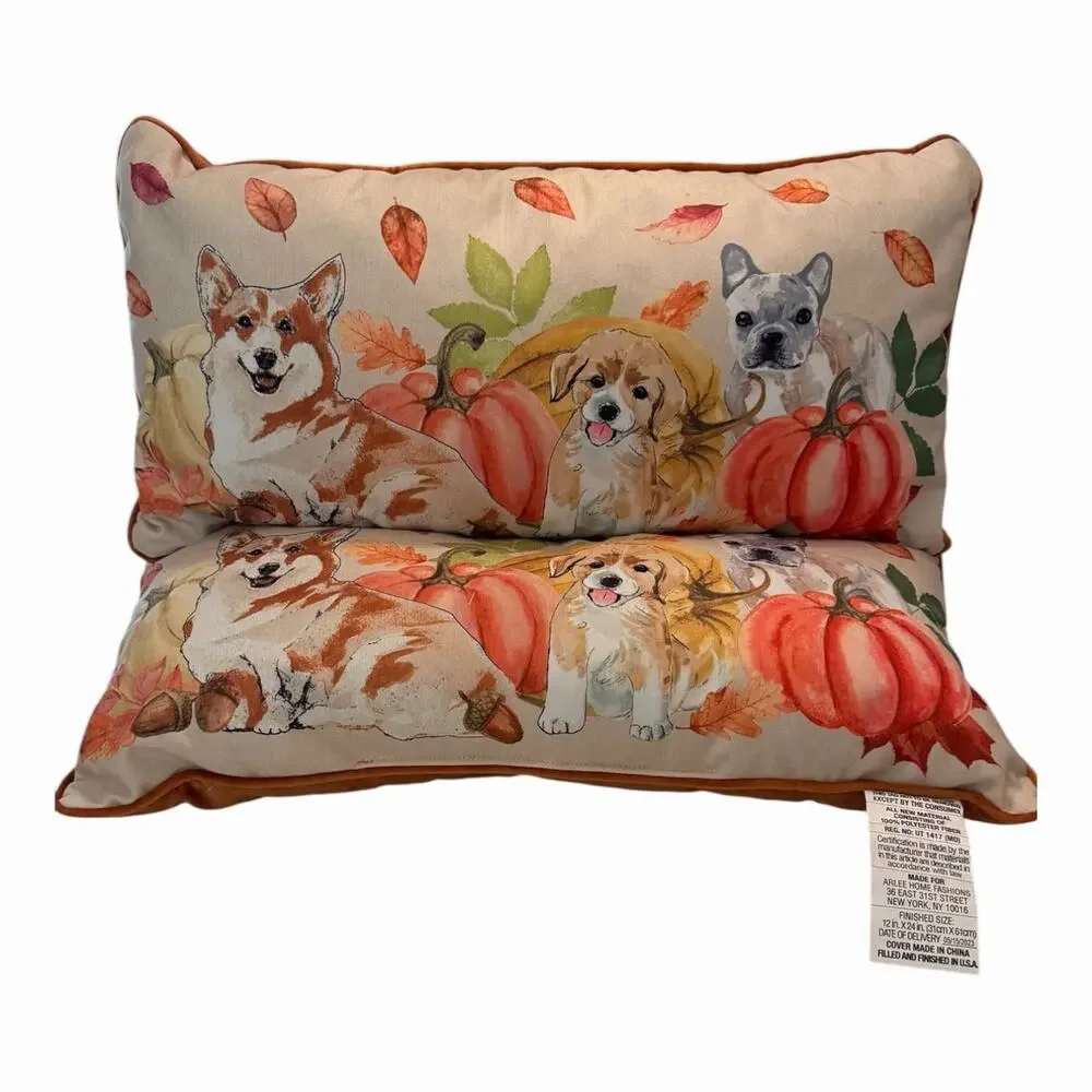 Pillows Corgi Fr Bulldog,Puppy Fall Pumpkins Leaves 12